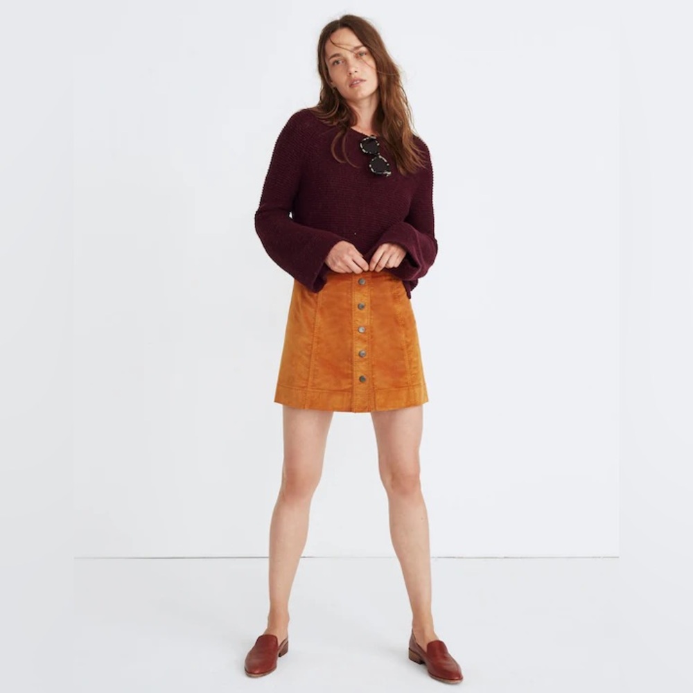 Madewell Velveteen A-Line Mini Skirt: Button-Front Edition size 6